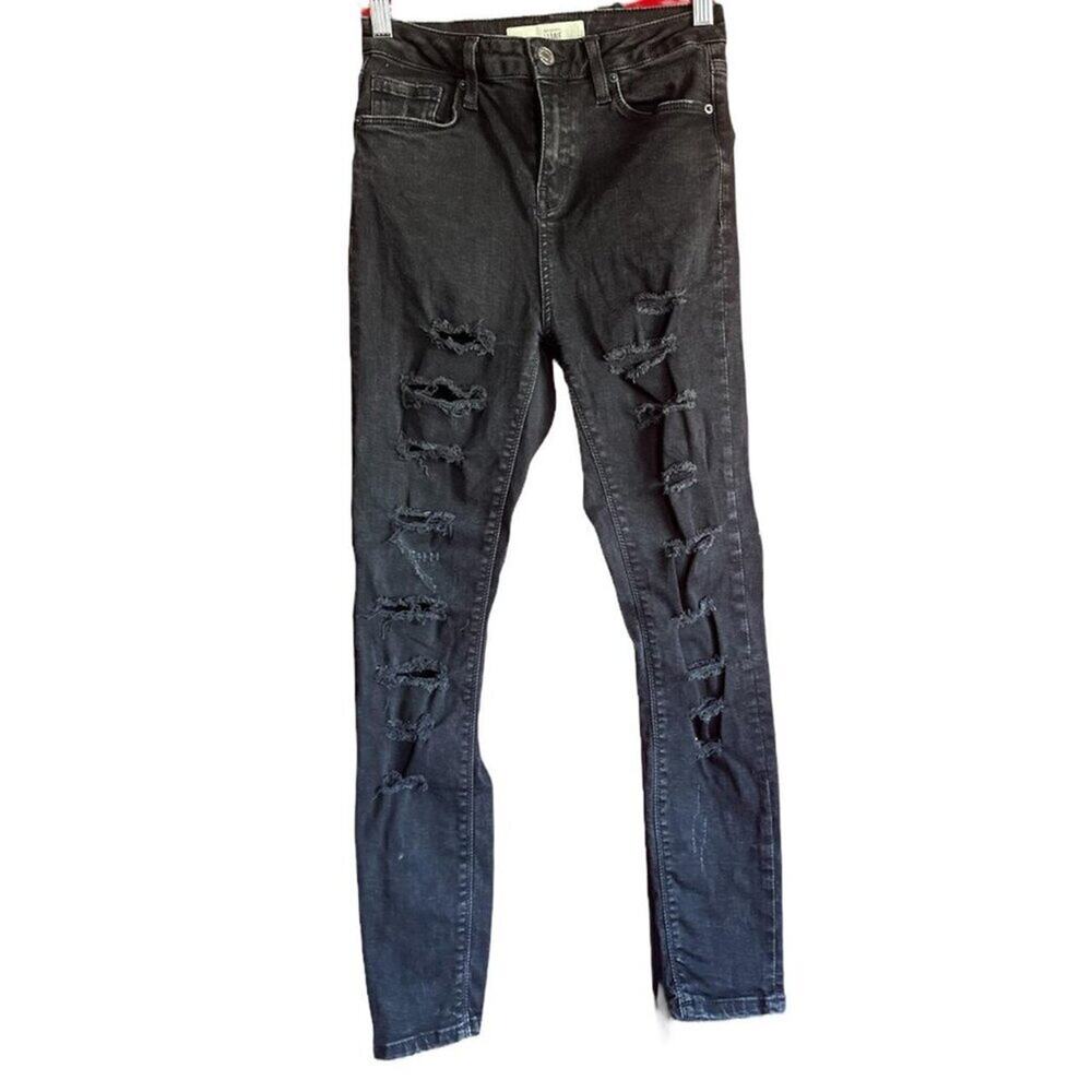 Top Shop Moto Jamie Jeans Womens Size W28 L30 (8) Ripped Skinny Black Denim